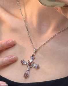 Details: Necklace with crossing and gems design Silver Necklaces, Cross Necklace, Gems, Silver, Design