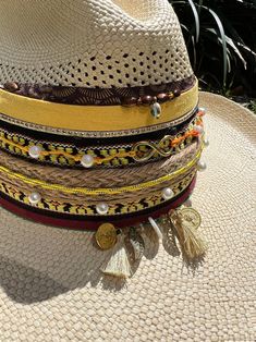 Colombian Handmade Hat, Infinity Lucky Eye Ref, Colorful Summer Hat for Women, Straw Hat , Beach Hat , Decorated Hat, Gift for Her - Etsy White Woven Hat Bands For Beach, White Woven Hat Band For Beach, White Bohemian Straw Hat For Vacation, White Bohemian Panama Hat For Beach, Multicolor Brimmed Fedora For Beach, Woven Fedora For Festivals, Beige Woven Straw Hat For Festival, White Bohemian Hat Bands For Summer, White Bohemian Hat Band For Summer