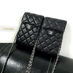 Exquisite Genuine Leather: The Chanel Crossbody Phone Bag is crafted from luxurious genuine leather, offering a refined texture and lasting durability. This high-quality material elevates the bags elegance while ensuring it withstands everyday use. Timeless Chanel Aesthetic: Embodying Chanel's classic design philosophy, this tote bag features the iconic quilting pattern and subtle yet distinctive logo. The timeless aesthetic makes it a versatile accessory, perfect for both casual and formal s... High-end Mobile Phone Pouch Bag, High-end Crossbody Mobile Phone Bag, Luxury Mobile Phone Pouch Bag, Chic Leather Pouch With Cell Phone Pocket, Luxury Crossbody Mobile Phone Pouch, Luxury Mobile Phone Pouch For Daily Use, Luxury Portable Black Bag, Luxury Black Satchel Pouch, Luxury Portable Rectangular Pouch