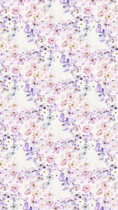 an abstract floral pattern in pink, purple and blue colors on a white background with small flowers