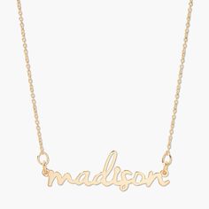 Play the namegame. We updated the classic nameplate with a petite design a fun new font in all lowercase. Buy it for your BFF and make sure to get one for yourself too. Available in sterling silver, 18k gold or 18k rose gold plated sterling silver Nameplate size: 1/4" tall, length varies 16" cable chain with 2" extender Spring ring closure This is a lowercase only font, uppercase letters entered will be produced as lowercase SHIPPING NOTE ﻿- This custom item takes 3-5 business days to produce fr Nameplate Necklace Gold, Nameplate Necklace, Uppercase Letters, Fine Jewelry Collection, New Fonts, Rose Gold Necklace, Fine Jewellery Necklace, Name Plate, Name Necklace