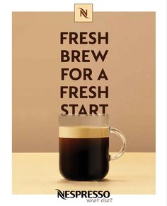 a coffee mug with the words fresh brew for a fresh start