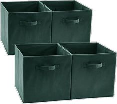 three green storage bins with handles on each side