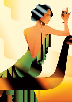 an art deco poster with a woman holding a wine glass in one hand and the words, it's meme of atting