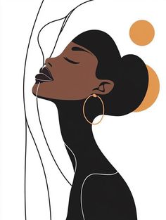 an illustration of a woman with her eyes closed and ear rings hanging from her hair