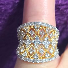 New Without Tags Or Box. No Longer Available In Stores. Wide Band Diamond Rings, Silver Gold Ring, Jewelry White, Jtv Jewelry, Gold And Silver Rings, Diamond Simulant, 7 Rings, Wide Bands, Ring Size 7