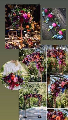 a collage of photos with flowers and candles