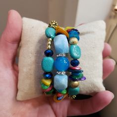 Brand New.. Turquoise Beaded Wrap Around Bracelet. Gorgeous Bohemian Blue Stretch Bracelet With Colorful Beads, Blue Bohemian Stretch Bracelet With Colorful Beads, Turquoise Multi-strand Wrap Bracelet As Gift, Turquoise Gemstone Beaded Bracelets For Beach, Turquoise Gemstone Beads Bracelet For Beach, Blue Wrap Bracelet With Colorful Beads For Gifts, Blue Wrap Bracelet With Colorful Beads As Gift, Bohemian Blue Stretch Bracelet With Large Beads, Bohemian Blue Bracelets With Colorful Beads