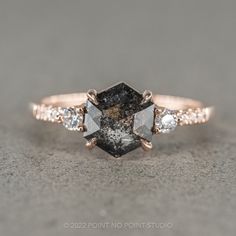 black diamond Rings 2023, Hexagon Diamond Ring, Ring Hexagon, Cute Engagement Rings, Black Diamond Engagement, Hexagon Diamond, Unique Diamond Rings, Black Diamond Ring Engagement, Contemporary Ring