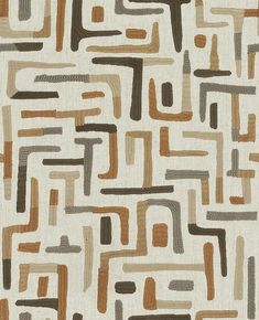 an abstract pattern in brown, beige and grey colors on a white background that is very similar to the same fabric