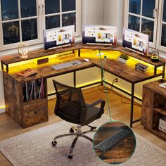 PRICES MAY VARY. Power Up with Ease: This L shaped desk features 4 standard plug outlets, 2 USB ports & a 6.56ft power cord to charge your phones, laptops, printer, gaming gear and other office devices, making your life easier LED Light Strips: Our L shaped computer desk features a beautiful multi-colour RGB LED light strip, flexibly controlled by a phone app or remote control, and you can customize any color you like via app. Plus, choose from various modes including music sync and timer functi Cubbies Storage, Corner Gaming Desk, Desk With Monitor Stand, Desk With File Drawer, Desk With Monitor, L Shaped Office Desk, Large Computer Desk, Home Office Computer Desk, Corner Computer Desk