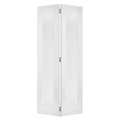 a tall white cabinet with two doors on one side and an open door on the other