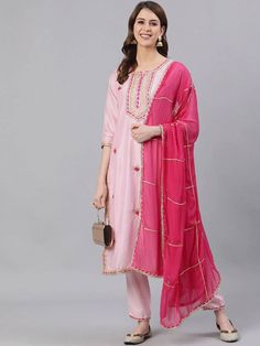 Pink Embroidered Suit Set with Dupatta - Ria Fashions Pink Dupatta, Embroidered Suit, Palazzo Suit, Sharara Set, Suit Fabric, Silk Dupatta, Suit Set, Embroidery Work, Beautiful Embroidery