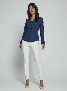 The Luxe Blouse features 4-Way Stretch fabrication that is both moisture-wicking and wrinkle free. This is a flattering semi-fitted blouse designed with mother of pearl buttons for a sophisticated look. Perfect for the office or a fancy dinner on the weekend. Details Model is 5'10" and wears a size small. Care: Machine wash cold on delicate cycle with similar colors. Do not bleach. Dry flat. Do not dry clean. Cold hand wash for best results. Composition: 78% Nylon | 22% Spandex Blouse Designed, Fitted Blouse, Fancy Dinner, Nylon Fabric, Mother Of Pearl Buttons, Pearl Buttons, Clothing Ideas, Wrinkle Free, Lifestyle Brands