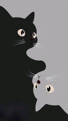 two cats looking at each other with their eyes wide open and one cat's face partially hidden in the background