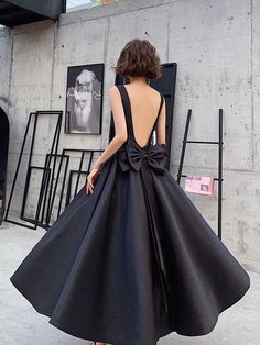 Black Satin Backless Tea Length Vintage Style Party Dress, Black Short – BeautyDressy Party Dress Black Short, Black Short Prom Dress, Style Party Dress, Tea Length Prom Dress, Black Prom Dress Short, Satin Evening Dress, Prom Dress Black, Party Dress Black, New Party Dress