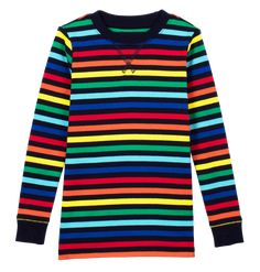 the long sleeve rainbow stripe pj top - Only from Primary - Solid color kids clothes - No logos, slogans, or sequins - All under $25 Long Sleeve Cotton T-shirt For Playwear, Playful Relaxed Fit Tops For Winter, Playful Relaxed Fit Winter Tops, Organic Cotton Long Sleeve Sleepwear For Spring, Cotton Sleepwear For Sleepover In Fall, Multicolor Cotton Sleepwear With Relaxed Fit, Multicolor Relaxed Fit Cotton Sleepwear, Striped Rainbow Print Crew Neck Top, Organic Cotton Long Sleeve Sleepwear For Sleepover