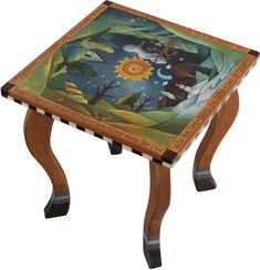 Large Square End Table –  Beautiful end table with four seasons landscape painted in the round Sticks Furniture, Square End Table, Diy End Tables, Object Art, Furniture Logo, Western Furniture, Painted Chairs, Painted Table, Chair Decorations