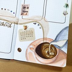 Cozy Bujo Theme, Unique Bujo Page Ideas, Coffee Scrapbook Ideas, Coffee Bullet Journal, Coffee Scrapbook, Journal 2024