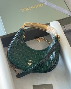 green and gold aesthetic 💚✨ Green And Gold Aesthetic, Crochet Pouches, Tom Ford Bag, Expensive Bag, New Bags