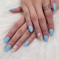 13+ Nail Short Oval Blue in 2020 Oval acrylic nails, Oval nails Ongles Baby Blue, Blue Manicure, Oval Acrylic Nails, Opal Nails, Nails Opi, Natural Nail Art, Baby Blue Nails