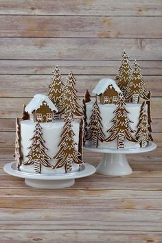 Christmas Cake Ideas Cakes Decorated, Christmas Cake Designs, Cupcakes Decorados, Christmas Cake Decorations, Xmas Cake, Christmas Gingerbread House, Tree Cakes