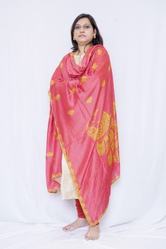 This silk dupatta is not just a piece of clothing, it is a weave of tradition representing the heritage of India gracefully. To enhance its beauty it is printed with peacock, lotuses and a mandala. With this, your ethnic suits and Kurtis will look even more pretty by enhancing your femineity. Specifications: 1)Material- Soft Silk 2) Length- 2.5 m 3) Print Type- Digital Print( Mandala artwork peacock and lotuses) 4) Colors- Available in Pink, Dark green and peach colors. 5) Care Instruction- Dry Clean Only 6)Please Note- The color of the product may slightly vary due to digital photography or your monitor / mobile settings. 7) Brand name- Mudita by Lejina 8) Conceptualized and Created in- India 9) Gold beads on all sides of Dupatta Features: 1. To take its elegant appearance a level up it i Tussar Silk Anarkali Churidar For Festivals, Diwali Slub Silk Dupatta, Bollywood Style Slub Silk Dupatta For Eid, Bollywood Style Tussar Silk Kurta With Dupatta, Pink Slub Silk Dupatta For Transitional Season, Festive Bollywood Slub Silk Dupatta, Bollywood Style Tussar Silk Churidar For Navratri, Bollywood Style Festive Slub Silk Dupatta, Festive Bollywood Style Slub Silk Dupatta