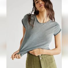 Nwt, Free People Be My Baby Cotton Tee In Army Green. An Effortless And Timeless Classic! A Perfect Lived-In Look Essential. Capped Sleeves Raw Hemlines Cropped Length 100% Cotton Stretch Soft-washed Tops, Trendy Stretch Soft-washed Tops, Fitted Basic Soft-washed Tops, Soft-washed Fitted Basic Tops, Everyday Soft-washed Stretch Tops, Everyday Stretch Soft-washed Tops, Soft-washed Stretch Tops For Spring, Spring Washed Top For Layering, Trendy Washed Tops For Layering