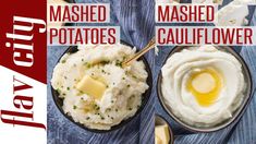 mashed potatoes, mashed cauliflower and butter