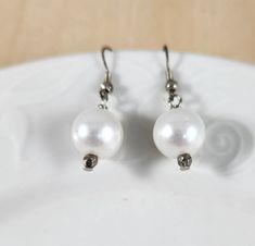 Handmade earrings, casual or dressy White Drop Pearl Earrings For Pierced Ears, White Pearl Drop Earrings For Pierced Ears, White Hypoallergenic Pearl Earrings For Party, Hypoallergenic White Pearl Earrings For Party, Nickel-free White Drop Pearl Earrings, White Nickel-free Dangle Pearl Earrings, Earrings Casual, Pearl Earrings Handmade, Earrings White