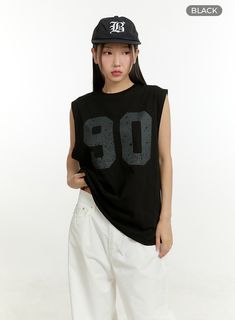 Product Detail Style : Street, Acubi, Sporty Occasion : Back to school Type : Activewear Print : Lettering Material : Cotton Sleeve : Sleeveless Neck : Round neck Fit : Oversize fit Cotton100 Color : Black, Dark gray, White Made in Korea Model Size Model is wearing size M/L and the color Black. Height : 5'5" | 166cm / Top : S / Bottom : S (25 inch) .prddescription table, .prddescription td, .prddescription th { border : 1px solid black; border-collapse : collapse; padding: 10px; } Size(Inch) Siz Casual Letter Print Vest For Spring, Casual Black Sleeveless Muscle Tee, Black 90s Style Tank Top, Sleeveless Graphic Print Tops For Everyday, Casual Summer Tank Top For College, Sporty Tank Top For College In Summer, Sporty Summer Tank Top For College, Black Cotton Vest With Letter Print, Cotton Vest With Letter Print