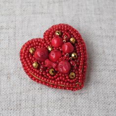 Coral and Beaded Heart Brooch Embroidered Pin With Red Stones - Etsy Ukraine Heart Beads For Valentine's Day Gift, Heart-shaped Beads For Valentine's Day Gift, Heart-shaped Colorful Beads For Gifts, Valentine's Day Beaded Jewelry Gift, Handmade Beads As Valentine's Day Gift, Handmade Beads For Valentine's Day Gift, Valentine's Day Heart Beads Jewelry For Crafting, Heart-shaped Beaded Jewelry For Gifts, Heart Shaped Beads For Jewelry Making