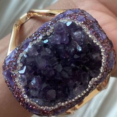 Pure Amethyst Bracelet Luxury Purple Jeweled Jewelry, Luxury Purple Jewelry For Party, Purple Luxury Jewelry For Party, Purple Bracelet Jewelry For Party, Luxury Gemstone Bracelets For Party, Purple Cuff Bangle Bracelet As Gift, Luxury Purple Bracelets For Wedding, Elegant Purple Bracelets For Party, Luxury Amethyst Bangle Bracelet