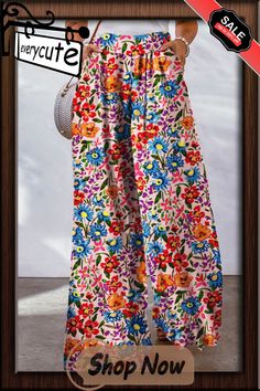 Multicolor Floral Print Pocketed Wide Leg Oversized Pants Oversized Pants, Bottoms Pants, Wide Leg, Floral Prints, Pants, Floral