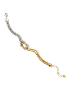 With its texture, dimension, and classic love knot design, the Annie Chain Bracelet in Mixed Metal checks all our boxes for a wrist stack staple. Two snake chains of 14k gold over brass and rhodium over brass are interwoven to create a symbol of love and unity for a subtly sentimental style. Trendsetting yet timeless, this bracelet is the staple you’ll style again and again. Metal 14k Yellow Gold Over Brass, Rhodium Over Brass Closure Lobster Clasp Size 6.5" Chain With 1.5" Extender, 0.80"L X 0. Gold And Silver Jewelry Together Mixed Metals, Cape Cod Bracelet, Wrist Stack, Mixed Metal Bracelets, Classic Love, Wrist Stacks, Mixed Metal Jewelry, Closet Door, Knot Design