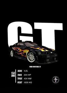 a car with flames on it and the words gt