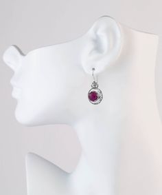 Sterling Silver Filigree Art Ruby Corundum Gemstone Floral Drop Earrings Earrings Length: 1.60 Inches; Width: 0.75 Inches Ruby Corundum is natural, opaque and dyed. It is 10 mm, faceted, round-cut. Oxidized and highly polished. Comes with a free silver polish cloth, velvet pouch and luxurious gift box. Filigree is made of delicate metal strands that have been skillfully fashioned to create an outstanding combination of old and modern art. Originating in Mesopotamia, Anatolia. It is made of delic Elegant Gemstone Chandelier Earrings For Parties, Elegant Ruby Hoop Earrings For Anniversary, Fine Jewelry Round Chandelier Earrings For Pierced Ears, Fine Jewelry Round Chandelier Earrings, Single Ruby Earring As A Gift, Anniversary Crystal Gemstone Earrings, Formal Round Jewelry With Ear Wire, Anniversary Crystal Earrings, Fine Jewelry Gemstone Earrings For Evening