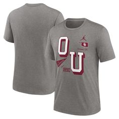 Gear up for game day with a spirited showing in the form of this Oklahoma Sooners Blitz Roll Call T-shirt from Jordan Brand. It features multiple Oklahoma Sooners graphics running across the torso for an unapologetic display of fandom and a classic, casual look that pairs well with any go-to cap or accessory. The tri-blend fabric ensures this tee rests comfortably each time you reach for it. Team-colored University Logo T-shirt, University Logo T-shirt For Sports Season, Collegiate T-shirt With University Logo For Game Day, Short Sleeve T-shirt With University Logo For Sports Events, Game Day University Logo T-shirt, Athletic Heather T-shirt With Team Logo For Fans, Collegiate Graphic Print T-shirt For Game Day, Casual Athletic Heather T-shirt For Game Day, Varsity Logo Print T-shirt For Game Day