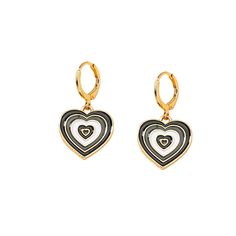 Eye-catching drop earrings featuring an enamel-coated heart design on goldtone huggie posts. 0.72'' W x 1.38'' L Goldtone copper / enamel Heart Drop Earrings, Cards Sign, White Enamel, Heart Design, Halo, 18k Gold, Gold Tones, Gold Plate, Gift Card