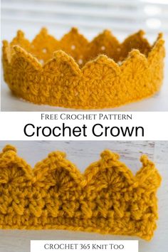 the crochet crown pattern is shown in three different stages