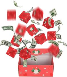 money falling out of a red gift box