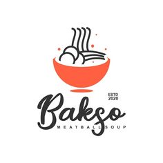 the logo for bakeso meatballs soup with spoons in a bowl royalty illustration