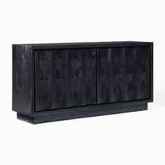 the sideboard is made out of black wood and has four doors on each side