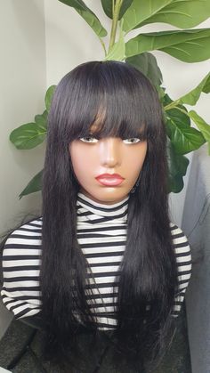 20 inches human hair straight wig with fringes 180% density 13x4 lace frontal Lace Front Straight, Straight Wig With Bangs, Long Straight Wig, Wig With Bangs, Hair Straight, Straight Wig, Wigs With Bangs, Lace Frontal, Straight Hair