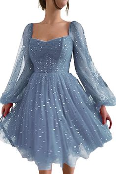 Homecoming Dresses For Teens, Cute Formal Dresses, School Dance Dresses, Tulle Homecoming Dress, Cute Prom Dresses, Grad Dresses, Dresses Elegant, Prom Dresses With Sleeves, Hoco Dresses