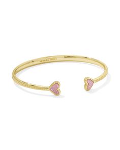 Framed Ari Heart Gold Cuff Bracelet in Light Pink Drusy | Kendra Scott Grad Gifts For Best Friends, Gold Band Bracelet, Kendra Scott Ring, Wishlist Christmas, Dope Jewelry Accessories, Kendra Scott Bracelet, Gold Cuff Bracelet, Preppy Jewelry, Cute Bracelet