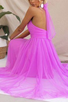 Tulle Sleeves, Halter Maxi Dresses, Fairy Dress, Cream Dress, Dress 100, Black Maxi Dress, Knee Length Dress, Formal Occasion, Bright Pink