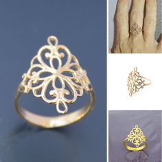 #statementrings #womensrings #girlsrings #floralring #cocktailring #handcraftedjewelry #filigreering #filigreegoldring #goldring #delicatering #giftforher #daintyrings #bohogoldring Elegant Gold Engraved Ring In Brass, Gold Engraved Ring With Intricate Design For Promise, Gold Filigree Open Ring Jewelry, Gold Filigree Engraved Wedding Ring, Ornate Gold Filigree Ring, Ornate Gold Engraved Ring With Filigree, Ornate Gold Filigree Engraved Ring, Ornate Gold Engraved Filigree Ring, Heirloom Gold Rings With Intricate Design