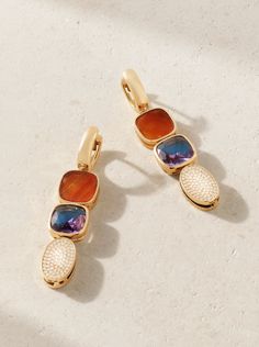 MARLA AARON 18-karat gold multi-stone earrings | NET-A-PORTER Marla Aaron, Color Stones Jewelry, Small Detail, Fine Jewellery Earrings, Multi Stone, Stone Earrings, On Display, Pave Diamonds, Stone Jewelry