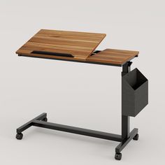 a computer desk with a wooden top and black legs